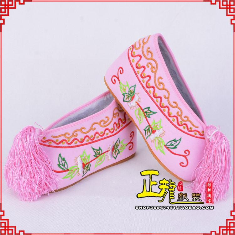 太谷花旦鞋女绣花彩鞋 舒适款草花内高彩鞋